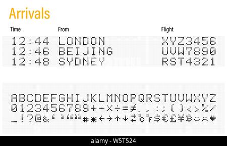 LED-Elektronik digital Font, Buchstaben, Zahlen und Symbole Vector Illustration für Flughafen, Zug Information und Sport Anzeigetafel - Schwarz Stock Vektor