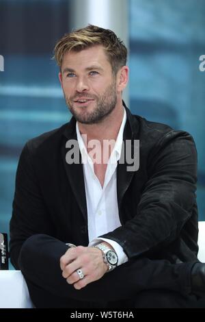 Australische Schauspieler Chris Hemsworth besucht die Premiere für neuen Film 'Men in Black: International" in Peking, China, 9. Juni 2019. Stockfoto