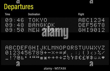 LED-Elektronik digital Font, Buchstaben, Zahlen und Symbole Vector Illustration für Flughafen, Zug Information und Sport Anzeigetafel - Weiß Stock Vektor