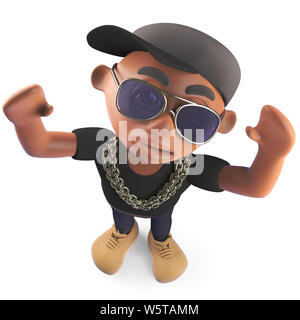 Schwarze Afrikanische Amerikanische hiphop Rapper jubelnd die Arme in die Luft, 3d-Grafik rendern Stockfoto