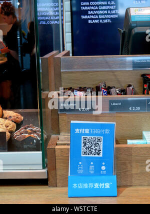 Blick auf einen QR-Code über Alipay, die mobile Payment Service der ...
