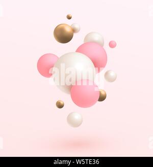 Gold, Pink und Weiß 3D-Kugeln. Vector Illustration. Abstrakte modernes Design. Stock Vektor