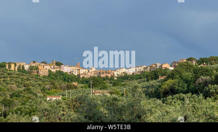 Panoramablick auf das mittelalterliche Dorf Castagneto Carducci, Livorno, Toskana, Italien Stockfoto