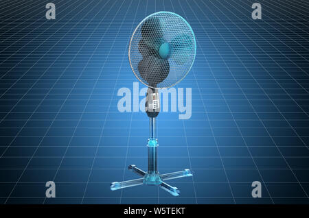 Visualisierung 3D-CAD-Modell der ständigen Sockel elektrischer Ventilator, Blaupause. 3D-Rendering Stockfoto