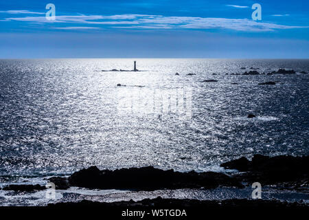 Les Hanois Leuchtturm gesehen vom Pleinmont Landspitze, Guernsey, Kanalinseln, Großbritannien Stockfoto