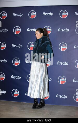 Koreanische Schauspielerin und Model Kim Soo-hyun, auch bekannt als Claudia Kim, besucht eine Werbeveranstaltung für Fusalp in Seoul, Südkorea, 3. Dezember 2018. Stockfoto