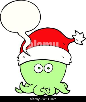 Cartoon Octopus tragen Mütze mit Sprechblase Stock Vektor