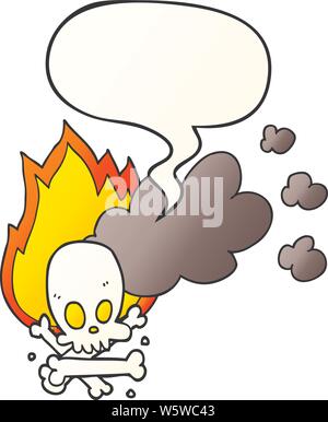 Cartoon spooky brennende Knochen mit Sprechblase in glatten Farbverlauf Stock Vektor