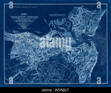 Bürgerkrieg Karten 0681 Karte von Charleston und seine Abwehrkräfte invertiert Bauen und Reparieren Stockfoto