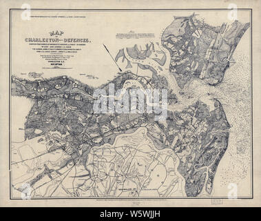 Bürgerkrieg Karten 0681 Karte von Charleston und seine Verteidigung aufbauen und Reparieren Stockfoto