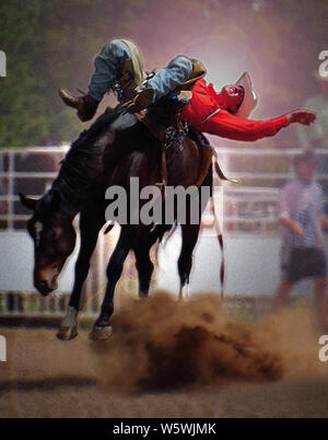 Abbildung einer Bronc Rider bei Rodeo Stockfoto