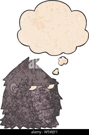 Cartoon Gorilla mit Gedanken Blase im grunge Textur Stil Stock Vektor