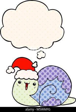 Cute cartoon Weihnachten Schnecke mit dachte Blase im Comic Stil Stock Vektor