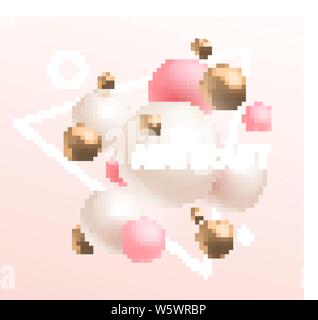 Gold, Pink und Weiß 3D-Kugeln. Vector Illustration. Abstrakte modernes Design. Stock Vektor