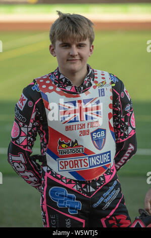 Manchester, England. 29. Juli 2019 Leon Feuerstein während der Sport Briten versichern Finale bei den Belle Vue nationalen Speedway Stadion, Manchester am Montag, den 29. Juli 2019 (Quelle: Ian Charles | MI Nachrichten) Stockfoto