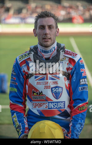 Manchester, England. 29. Juli 2019 Simon Lambert während der Sport Briten versichern Finale bei den Belle Vue nationalen Speedway Stadion, Manchester am Montag, den 29. Juli 2019 (Quelle: Ian Charles | MI Nachrichten) Stockfoto