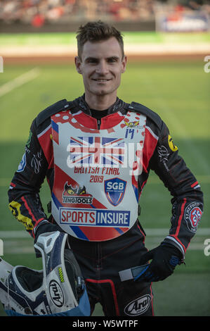 Manchester, England. 29. Juli 2019 Steve Worrall während der Sport Briten versichern Finale bei den Belle Vue nationalen Speedway Stadion, Manchester am Montag, den 29. Juli 2019 (Quelle: Ian Charles | MI Nachrichten) Stockfoto