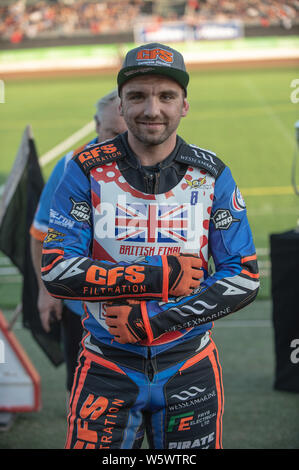 Manchester, England. 29. Juli 2019 Kyle Newman während der Sport Briten versichern Finale bei den Belle Vue nationalen Speedway Stadion, Manchester am Montag, den 29. Juli 2019 (Quelle: Ian Charles | MI Nachrichten) Stockfoto