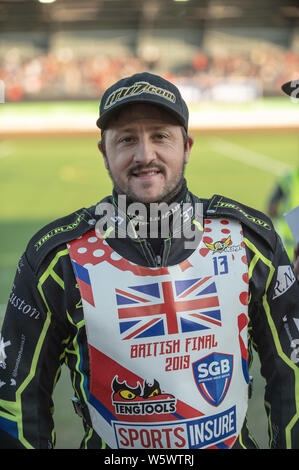 Manchester, England. 29. Juli 2019 Chris Harris Während der Sport Briten versichern Finale bei den Belle Vue nationalen Speedway Stadion, Manchester am Montag, den 29. Juli 2019 (Quelle: Ian Charles | MI Nachrichten) Stockfoto