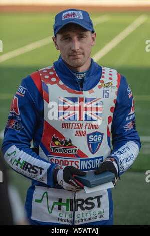 Manchester, England. 29. Juli 2019 Josh Auty während der Sport Briten versichern Finale bei den Belle Vue nationalen Speedway Stadion, Manchester am Montag, den 29. Juli 2019 (Quelle: Ian Charles | MI Nachrichten) Stockfoto