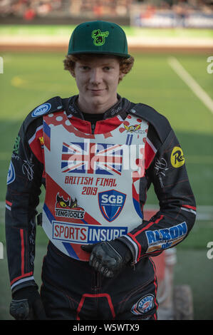 Manchester, England. 29. Juli 2019 Dan Bewley während der Sport Briten versichern Finale bei den Belle Vue nationalen Speedway Stadion, Manchester am Montag, den 29. Juli 2019 (Quelle: Ian Charles | MI Nachrichten) Stockfoto