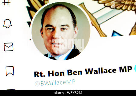 Twitter Seite (Juli 2019) - Die Rt Hon Ben Wallace MP-Staatssekretär für Verteidigung Stockfoto