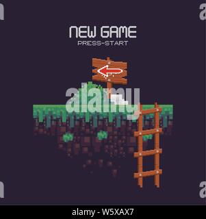 Retro videospiel Landschaft mit Terrain pixelated Stock Vektor