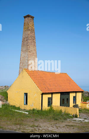 Alte traditionelle Fisch smokery (rogeri) mit Kamin, Allinge, Bornholm, Ostsee, Dänemark, Europa Stockfoto