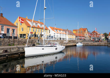 Blick über den Hafen, Allinge, Bornholm, Insel, Ostsee, Dänemark, Europa Stockfoto