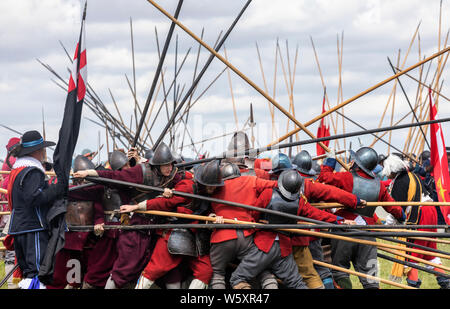 English Civil war Society - die Schlacht von Marlborough Nachstellung auf Marlborough Common, Wiltshire, England, UK Stockfoto