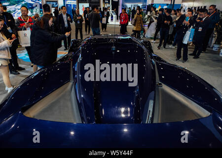 Eine NIO EP9 Supercar der NextEV ist auf Anzeige im 15. Optics Valley von China (OVC) International Expo in Wuhan City, Central China Hub Stockfoto