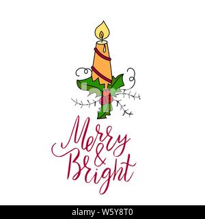 Vektor Weihnachtskarte mit Schriftzug und Winter Abbildung. Stock Vektor