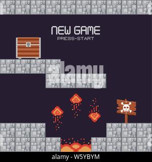 Retro videospiel Landschaft mit Terrain pixelated Stock Vektor