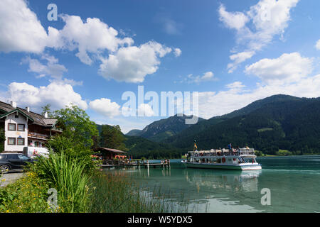 Weißensee: Weißensee, Ausflug Schiff an Jetty Ronacherfels in Kärnten, Kärnten, Österreich Stockfoto