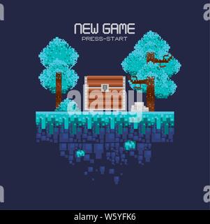 Retro videospiel Landschaft mit Terrain pixelated Stock Vektor