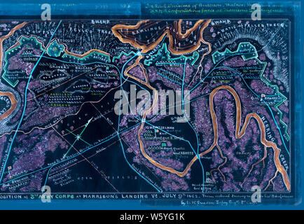 Bürgerkrieg Karten 1446 Position der 3. Armee Korps am Harrison's Landing Va 9. Juli 1862 Von der tatsächlichen Erhebung für Genl Heintzelman Invertiert aufzubauen und eine Reparatur durchgeführt Stockfoto