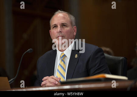 Juli 30, 2019, Washington, District of Columbia, USA: EU-Kommissar der US-amerikanischen Zoll- und Grenzschutzbehörden Mark Morgan bezeugt vor dem US-Senat Ausschusses für Innere Sicherheit auf dem Capitol Hill in Washington, DC, USA am 30. Juli 2019. Credit: Stefani Reynolds/CNP/ZUMA Draht/Alamy leben Nachrichten Stockfoto