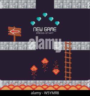 Retro videospiel Landschaft mit Terrain pixelated Stock Vektor