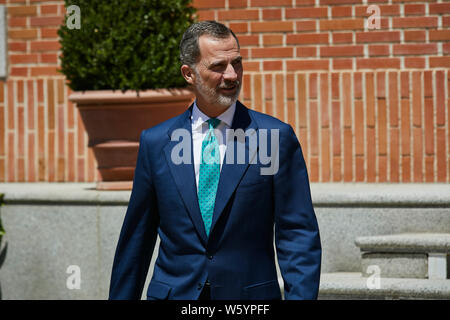 Madrid, Spanien. 30. Juli, 2019. König Felipe VI. von Spanien und Königin Letizia von Spanien erhält die männlichen und weiblichen Mitgliedern des spanischen Wasserball-mannschaft im La Zarzuela Palace in Madrid, Spanien. Beide Mannschaften gewann die Silbermedaille in der Welt schwimmen Meisterschaft Gwanju 2019 in ihren jeweiligen Kategorien. Credit: SOPA Images Limited/Alamy leben Nachrichten Stockfoto