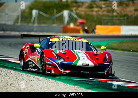 23. Juli 2019, Circuit de Catalunya, Barcelona, Spanien; der Prolog FIA World Endurance Championship; der Ferrari 488 GTE EVO von Davide Rigon und Miguel Molina in Aktion Pablo Guillen/Alamy Stockfoto