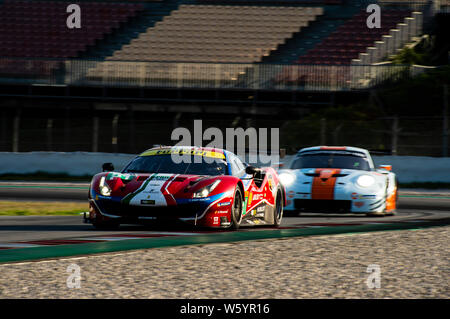 23. Juli 2019, Circuit de Catalunya, Barcelona, Spanien; der Prolog FIA World Endurance Championship; der Ferrari 488 GTE EVO von James Calado und Alessandro Pier Guidi in Aktion Pablo Guillen/Alamy Stockfoto