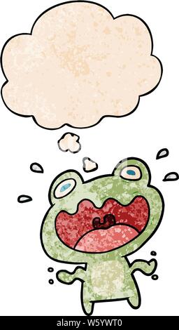 Cartoon Frosch mit dachte Blase im grunge Textur stil Angst Stock Vektor