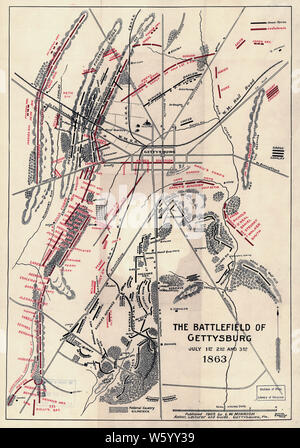 Bürgerkrieg Karten 1753 das Schlachtfeld von Gettysburg 1 2. und 3. Juli 1863 Wiederaufbau und Reparatur Stockfoto