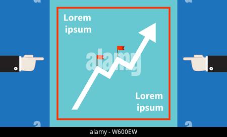 Zwei Geschäftsleute Hände Punkt im Diagramm mit Checkboxen. Vektor flachbild Abbildung auf blauem Hintergrund. Business Konzept für Finanzen und Wirtschaft, workflo Stock Vektor