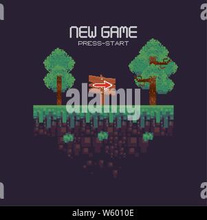 Retro videospiel Landschaft mit Terrain pixelated Stock Vektor