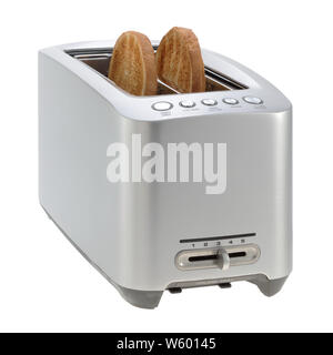 Einen vorderen Winkel eines modernen Toaster mit Toast auf Weiß mit Freistellungspfad isoliert Stockfoto