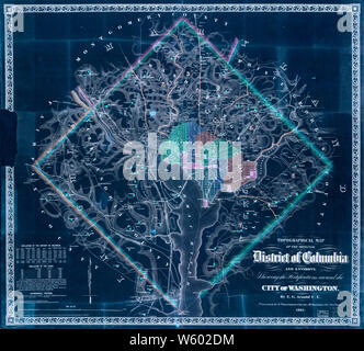 Bürgerkrieg Karten 1841 topographische Karte des ursprünglichen Distrikt von Columbia und Umgebung, die die Befestigungsanlagen rund um die Stadt Washington 02 invertiert Bauen und Reparieren Stockfoto