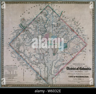 Bürgerkrieg Karten 1841 topographische Karte des ursprünglichen Distrikt von Columbia und Umgebung, die die Befestigungsanlagen rund um die Stadt Washington Bauen und Reparieren Stockfoto