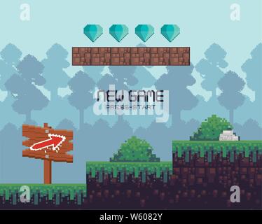 Retro videospiel Landschaft mit Terrain pixelated Stock Vektor