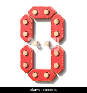 Holzspielzeug red digital Anzahl 0 0 3D-Render Abbildung auf weißem Hintergrund Stockfoto